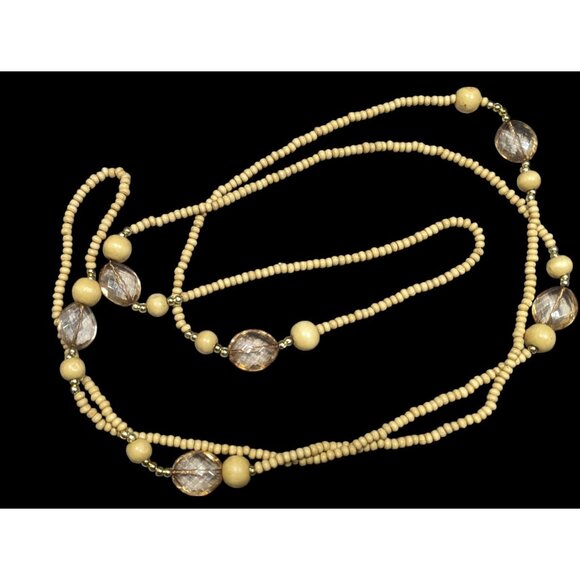 Bohemian Nature Themed Wood And Glass Beaded Necklace - Picture 1 of 7